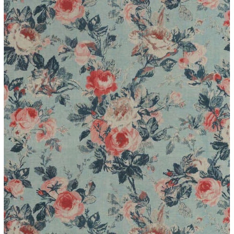 Waverly Apple Hill Floral Fabric in Chambray