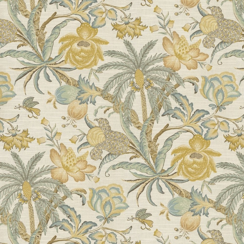 Waverly Fiji Floral Jacobean Tropical Fabric in Blonde