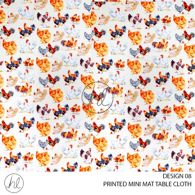 PRINTED MINI MATT TABLE CLOTH LJ HEN/WHITE 145X250