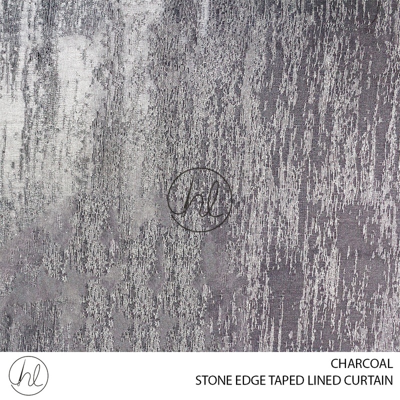 TAPED LINED READY-MADE CURTAIN STONE EDGE CHARCOAL 225X218CM