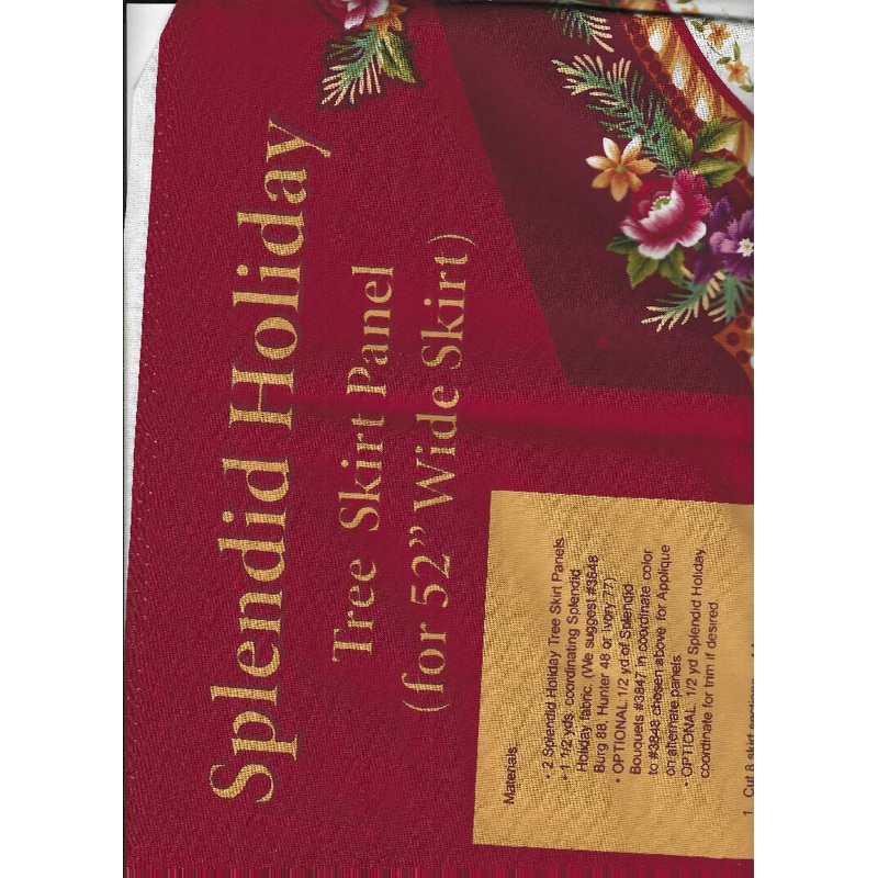Splendid Holiday Christmas Tree Skirt Panel for 52" wide skirt with Red Floral Pattern