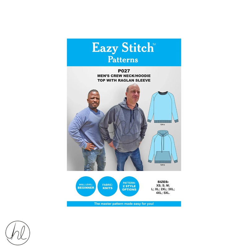 Eazy Stitch Patterns - Men's Crew Neck/Hoodie Top With Raglan Sleeve P027