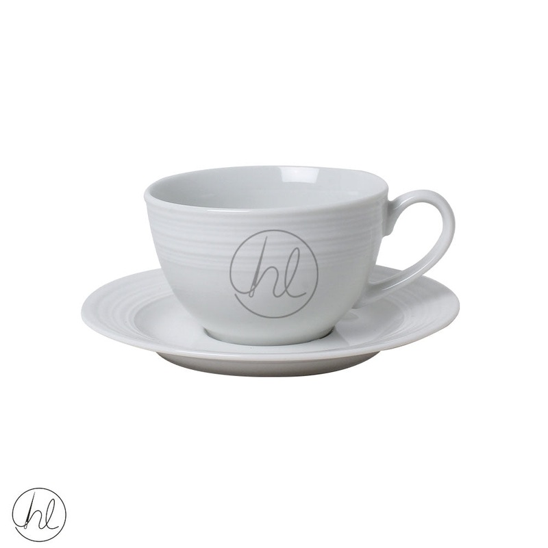 JENNA CLIFFORD CUP AND SAUCER EMBOSSED LINES WHITE/CREAM JC-7082