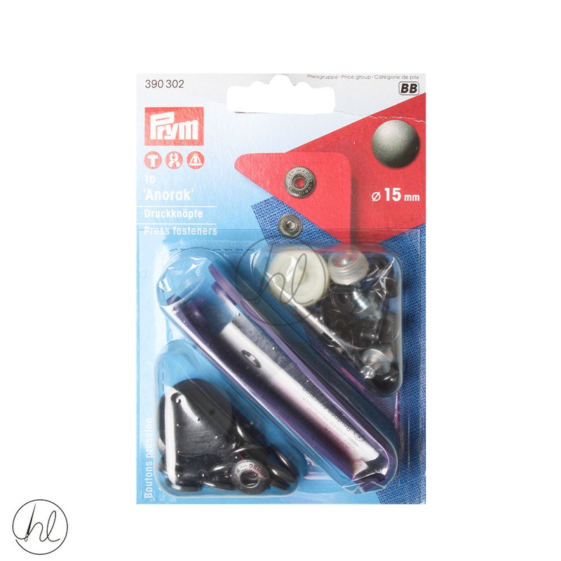 ANORAK PRESS FASTENERS 390-302 15MM BLACK