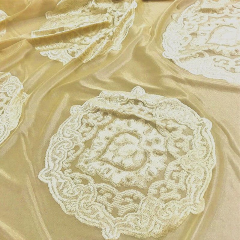 Medallion Jacquard Sheer Wholesale Fabric in Gold