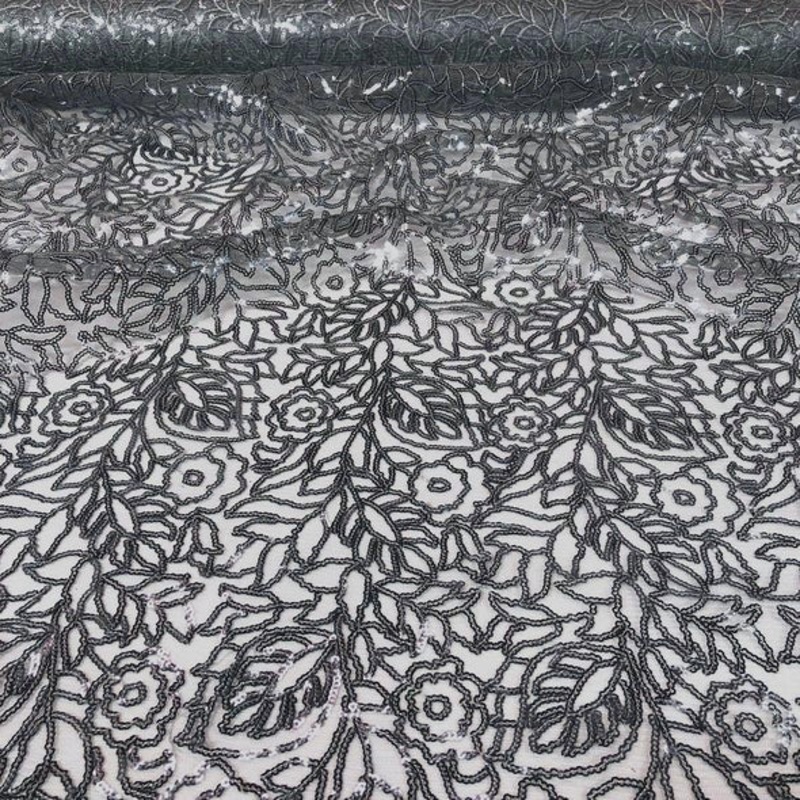 Fiori Leaf Sequins Wholesale Fabric in Grey