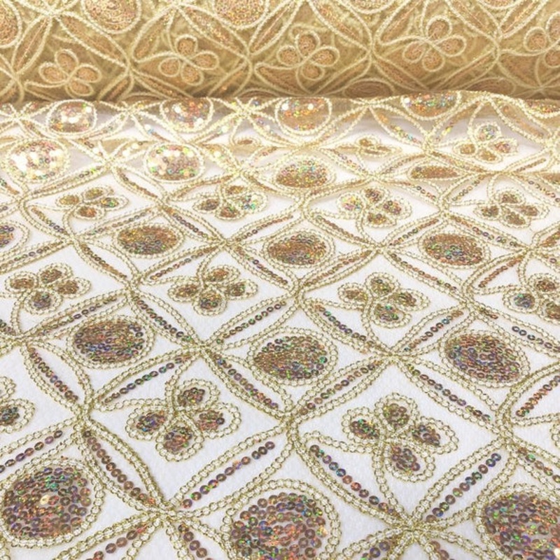 Skylar Sequins Wholesale Fabric in Champagne
