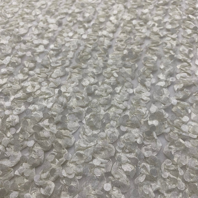 Mini Petals On Mesh Wholesale Fabric in Ivory