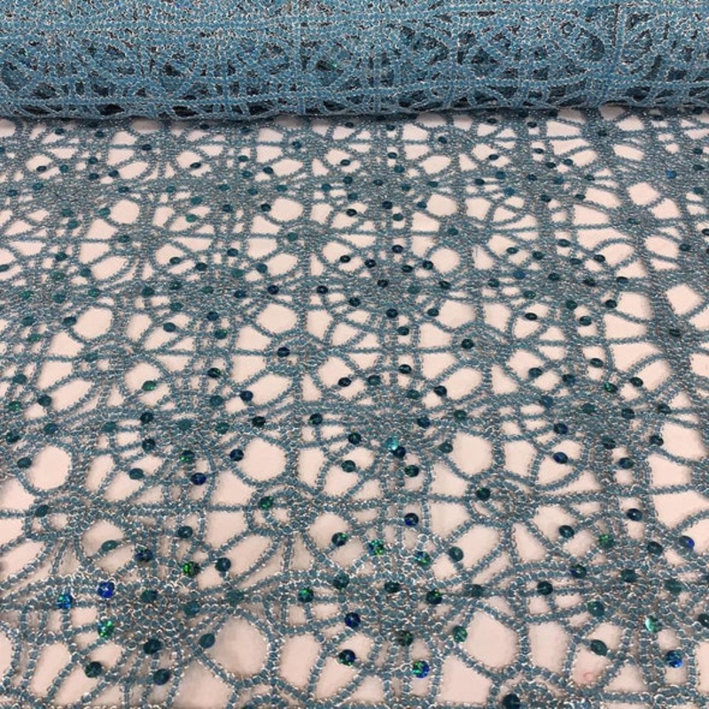 Flower Chain Lace Wholesale Fabric in Turquoise and White