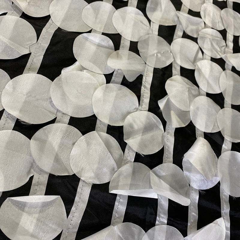 Funzie (Circle Hanging) Taffeta Wholesale Fabric in White on Black