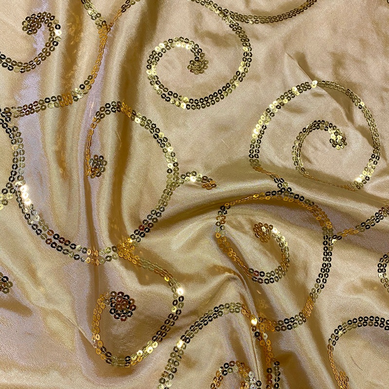 Swirl Sequins Taffeta Wholesale Fabric in Gold