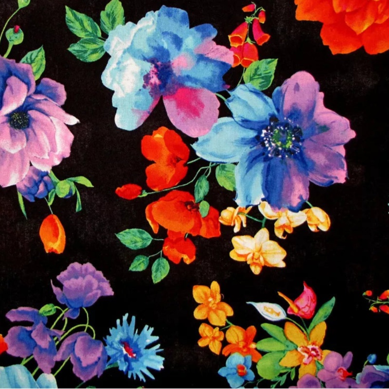 Timeless Treasures Vibrant Floral in Black