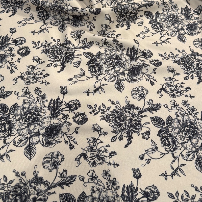 French Toile (Poly Print) Wholesale Fabric in Black / Taupe