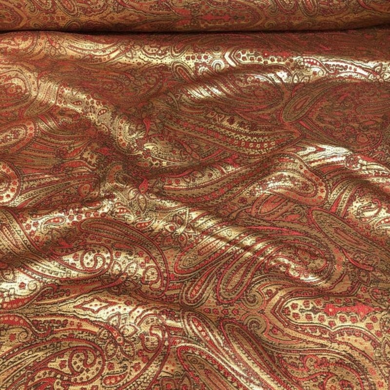 Paisley Jacquard Wholesale Fabric in Gold and Red