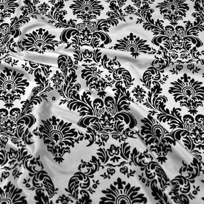 Damask Flocking Taffeta Wholesale Fabric in Black on White