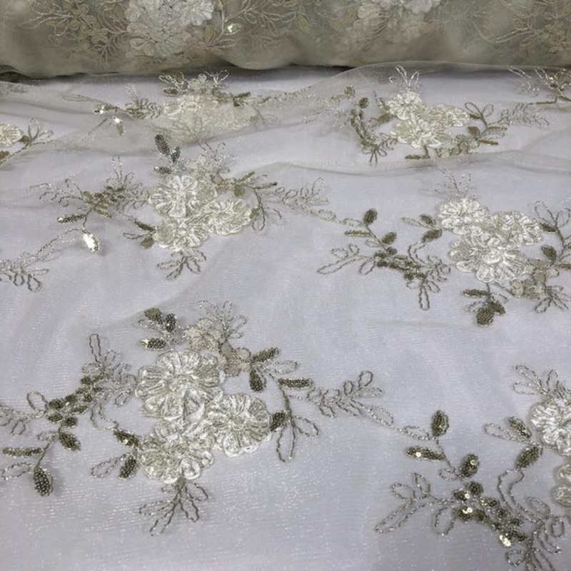 Ribbon Mesh Lace Wholesale Fabric in Ivory