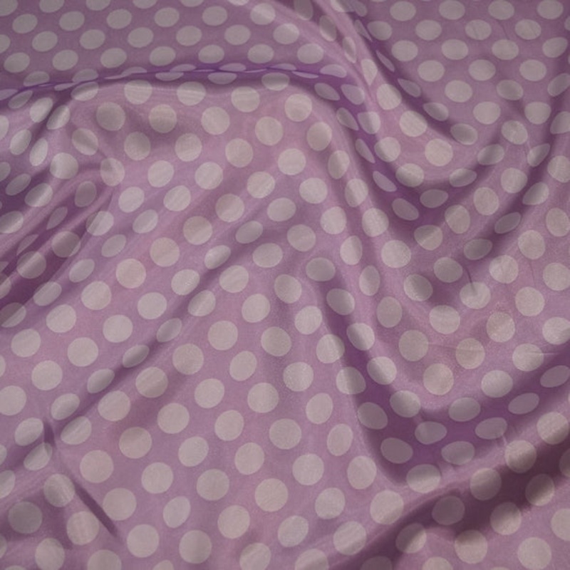 Satin Polka Dot Wholesale Fabric in White and Lilac