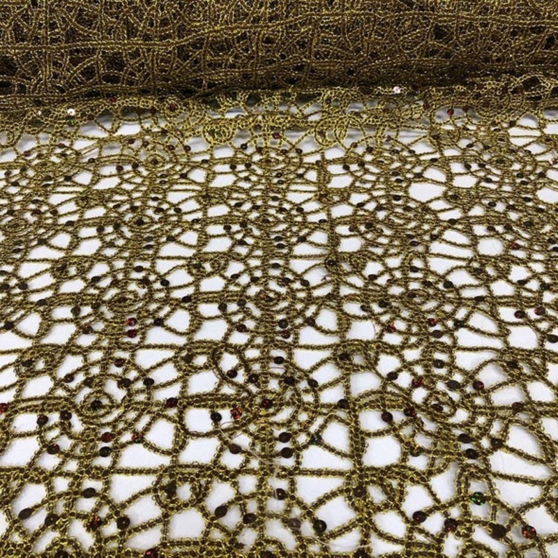 Flower Chain Lace Wholesale Fabric in Brown and Gold