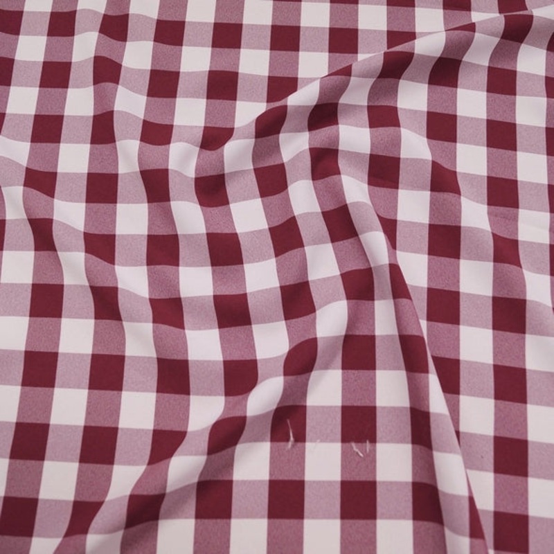 Polyester Checker (Gingham) Wholesale Fabric in Burgundy