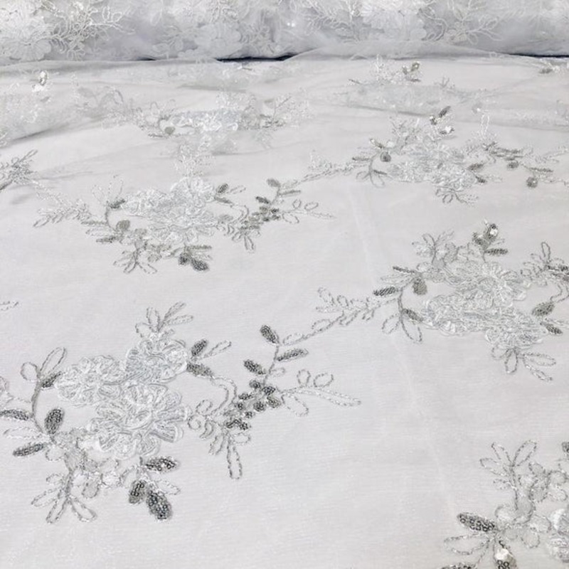 Ribbon Mesh Lace Wholesale Fabric in White