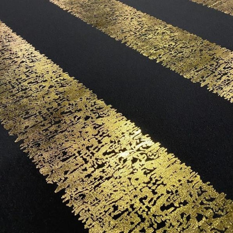 Stripe (Metallic Print) Wholesale Fabric in Black and Gold