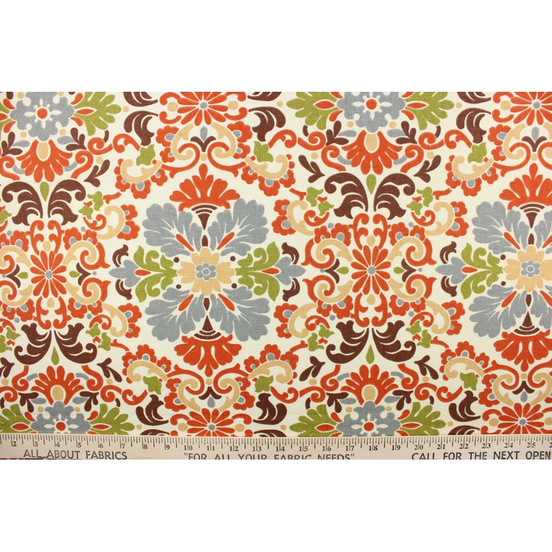 Waverly Folk Damask Fabric in Terracotta
