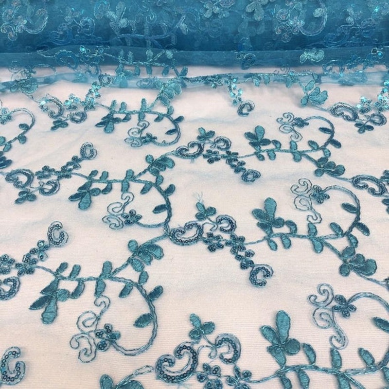 Basil Leaf Embroidery Wholesale Fabric in Turquoise
