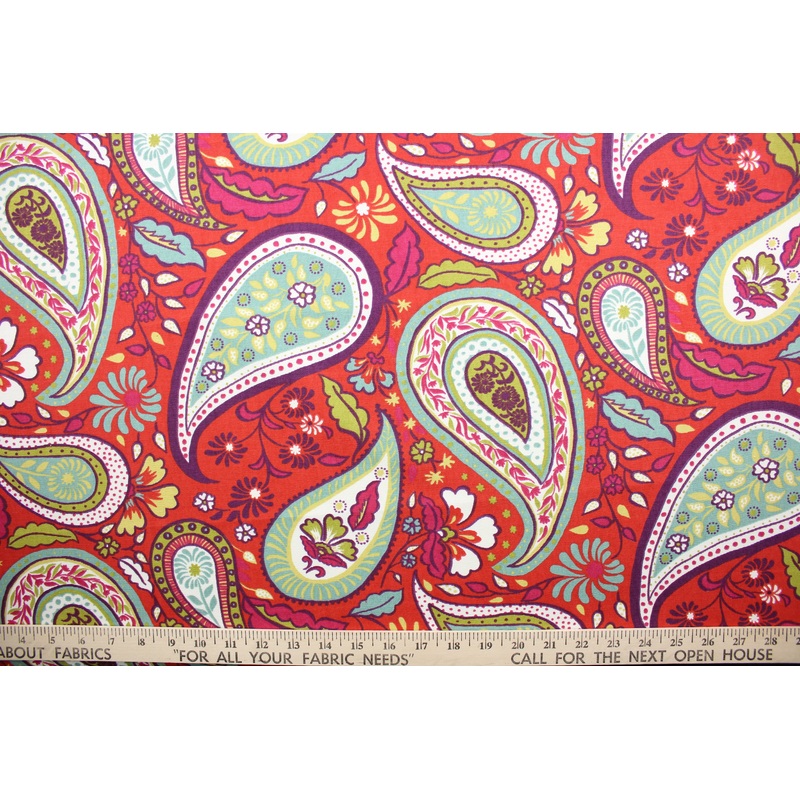 Crypton Home Paisley Fabric in Poppy by Robert Allen