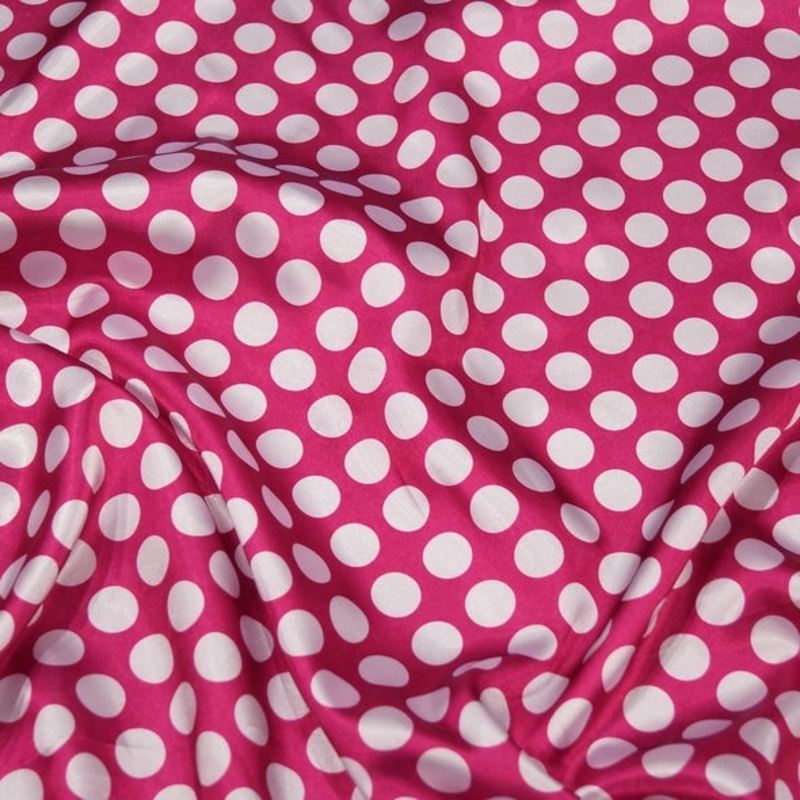 Satin Polka Dot Wholesale Fabric in White and Fuchsia