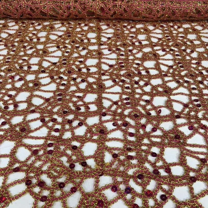 Flower Chain Lace Wholesale Fabric in Red and Gold