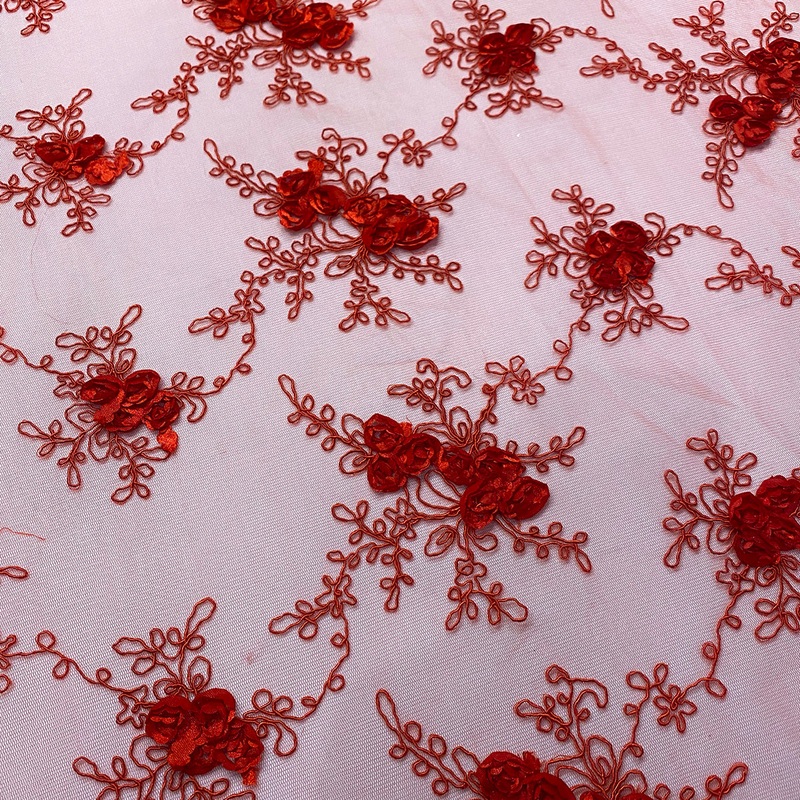 Baby Rose Embroidery Wholesale Fabric in Red