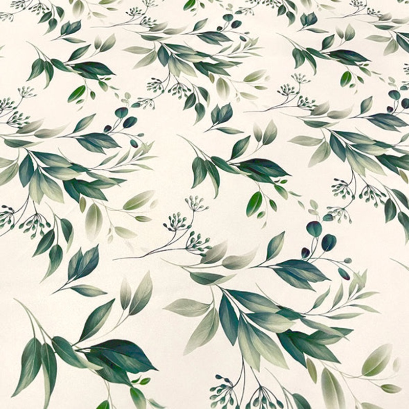 Bayside Leaf (Poly Print) Wholesale Fabric in Green/White