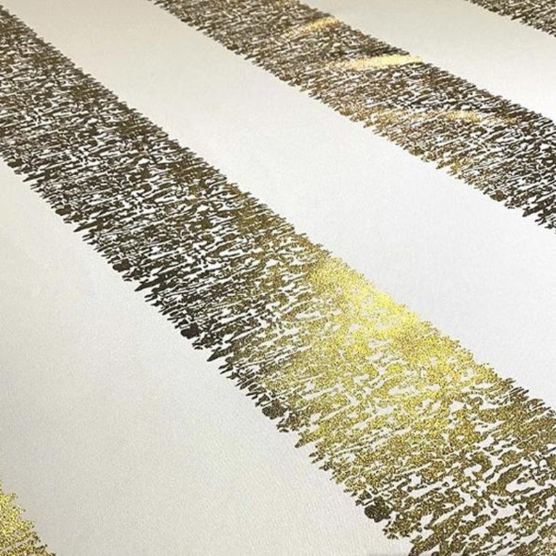 Stripe (Metallic Print) Wholesale Fabric in White and Gold