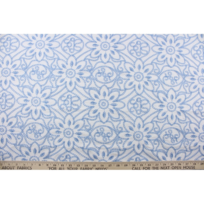 Embroidered Grandfleur in White Bluebell