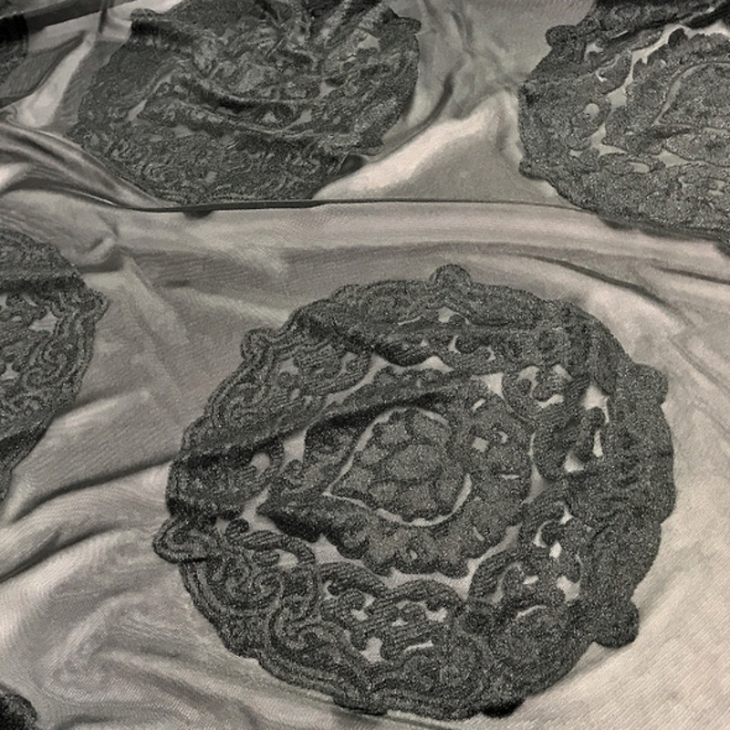 Medallion Jacquard Sheer Wholesale Fabric in Black