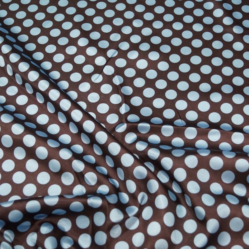 Satin Polka Dot Wholesale Fabric in Blue and Brown