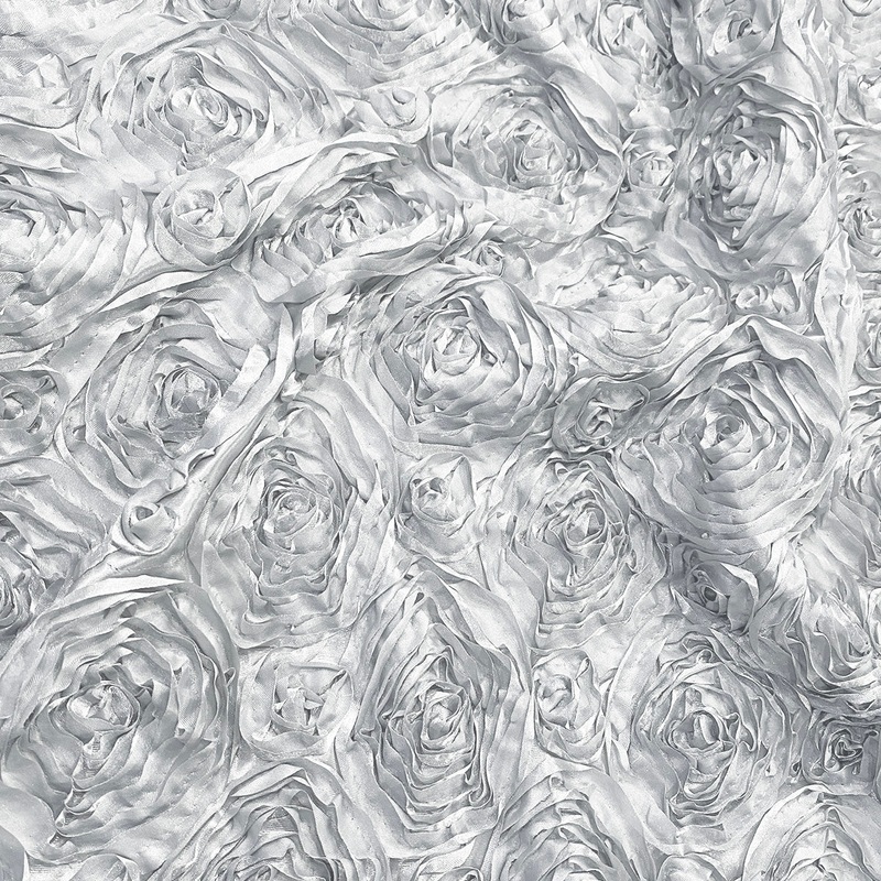 Rose Satin (3D) Wholesale Fabric in White