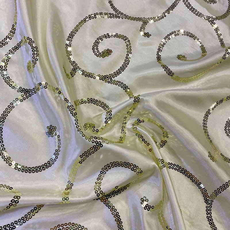 Swirl Sequins Taffeta Wholesale Fabric in Ivory