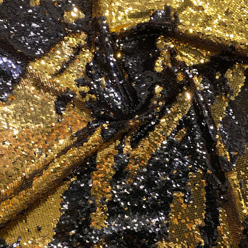 Two-Tone Sequins Wholesale Fabric in Black and Gold