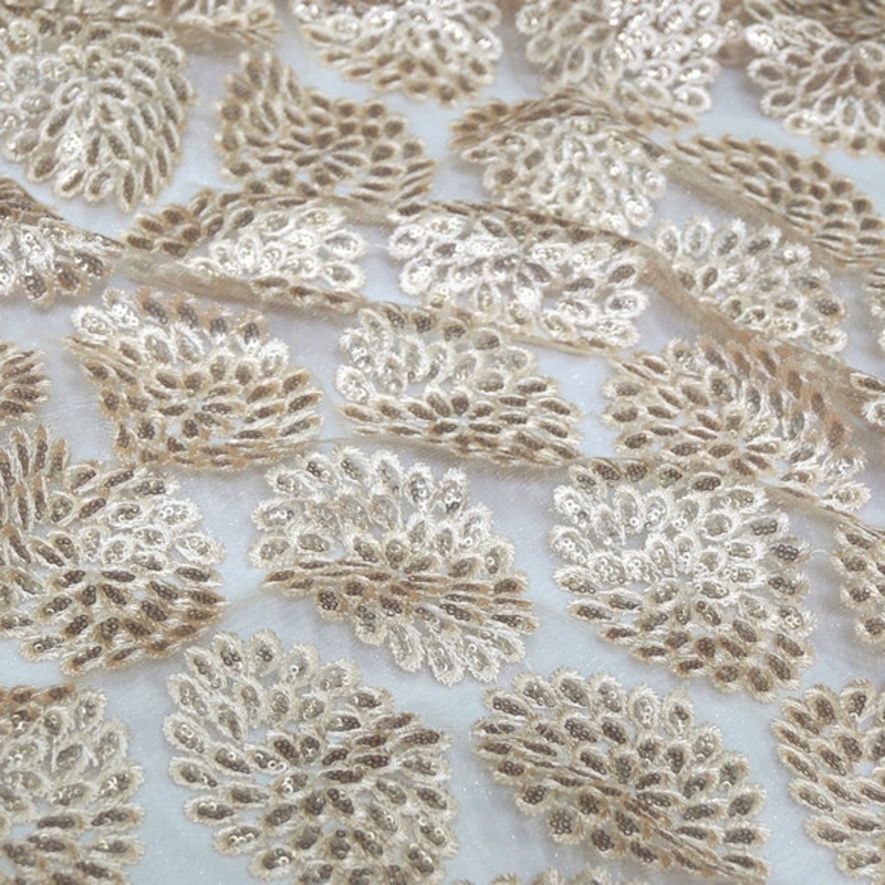 Dahlia Sequins Wholesale Fabric in Champagne