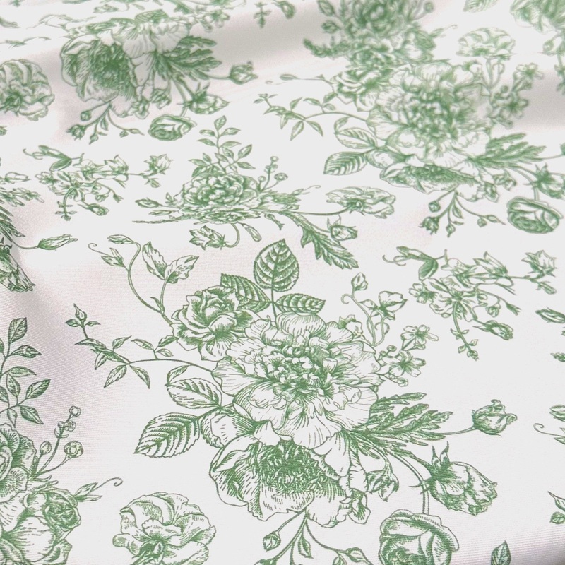 French Toile (Poly Print) Drapery Panel in Willow Green