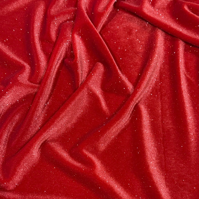 Glitter Velour Drapery Panel in Red