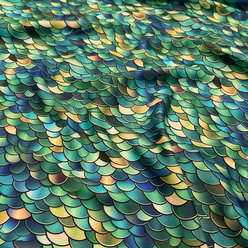 Mermaid (Poly Print) Drapery Panel in Emerald