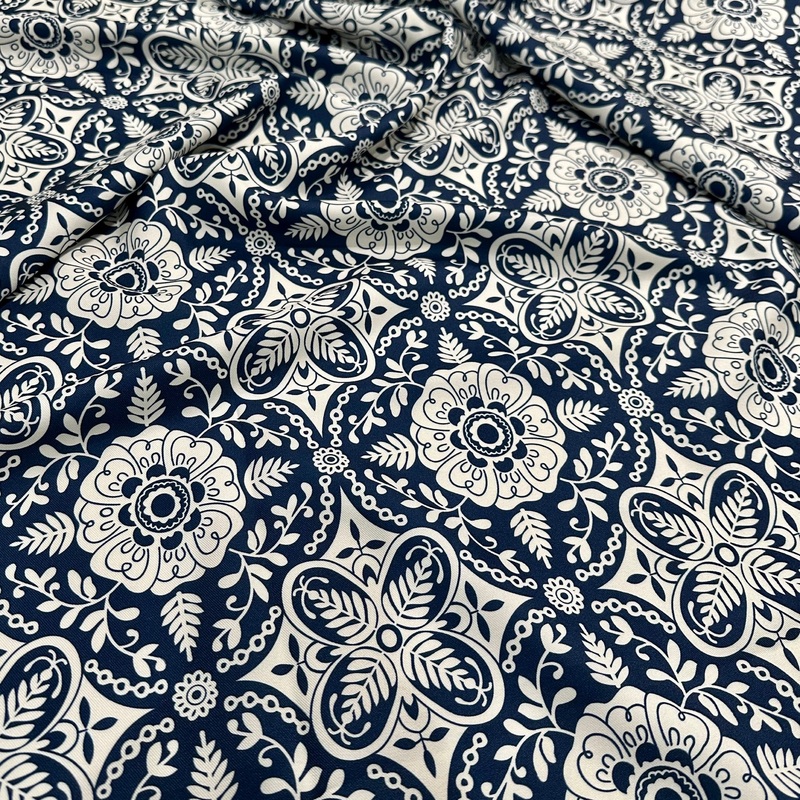 Morocco (Poly Print) Drapery Panel in Navy