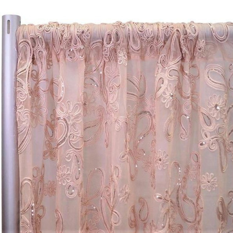 Paisley Floret Sequins Drapery Panels (56" Wide) / 3 Colors