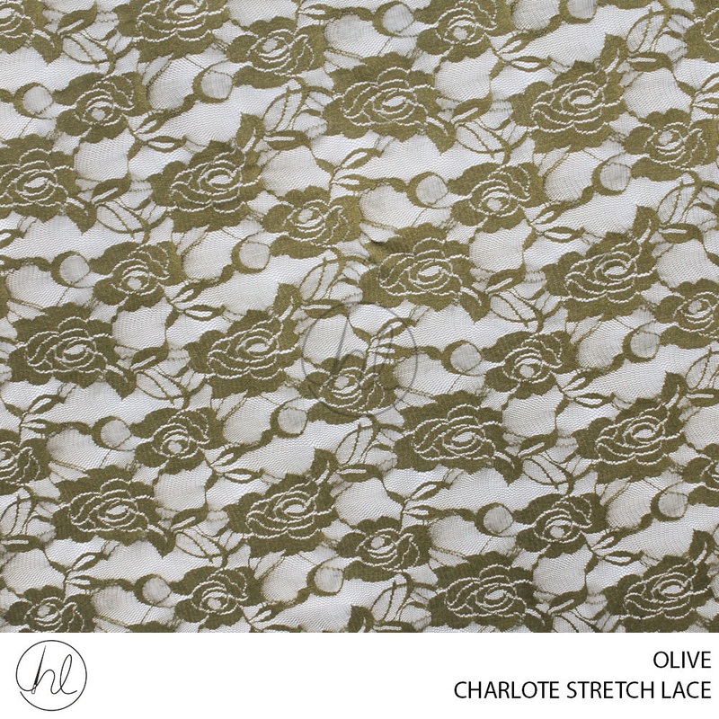 CHARLOTE STRETCH LACE 55 OLIVE 150CM PER M