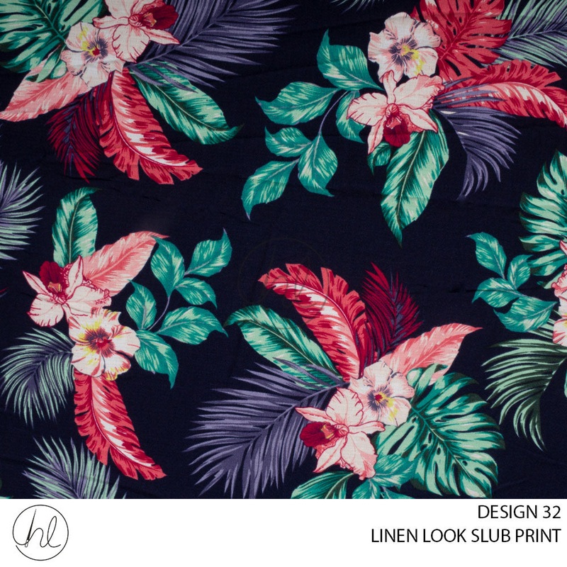 PRINTED LINEN LOOK SLUB 21 PER MNAVY DESIGN 32 150CM WIDE