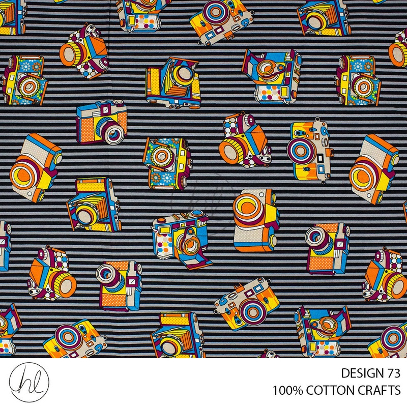 COTTON CRAFT PRINTED FABRIC CAMERA GREY ROLL ROLL 001