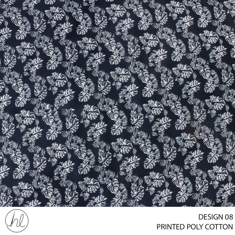 PRINTED POLY COTTON DES3 112CM NAVY ROLL ROLL 001