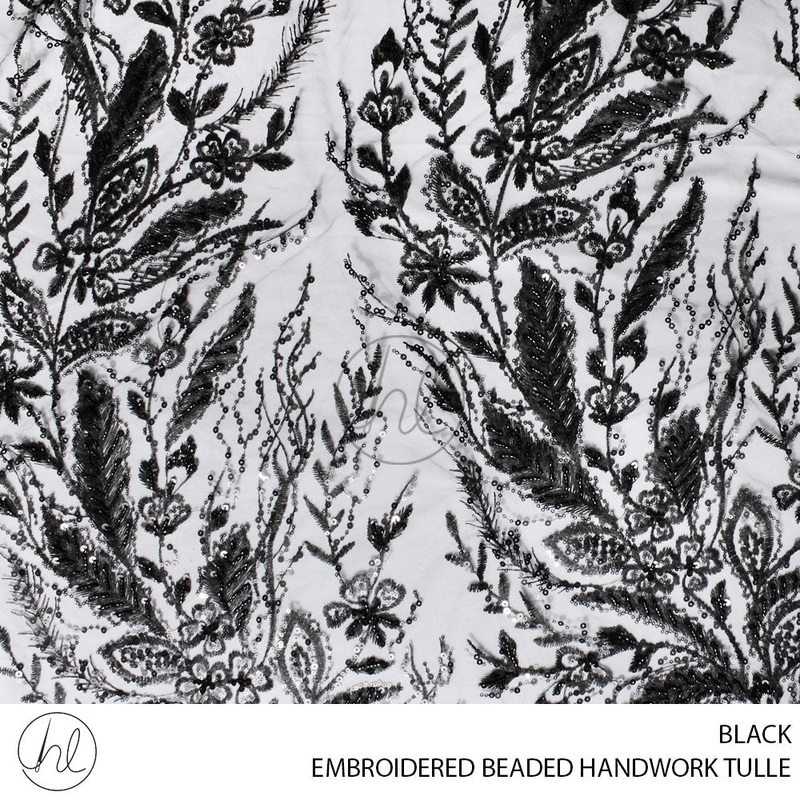 EMBROIDERED BEADED HANDWORK TULLE 55 BLACK 140CM PER M